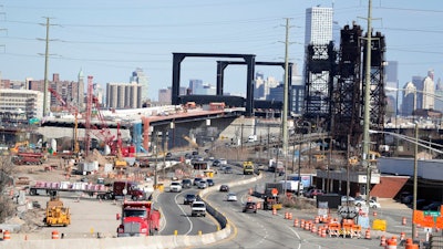 This April 17, 2019, file photo general view of the construction site of the new Route 7 drawbridge in Kearny, N.J. Small businesses want the federal government to follow through on promises of $2 trillion to rebuild the nation’s infrastructure.