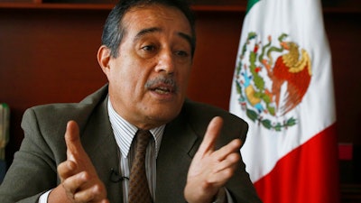 Assistant Labor Secretary Alfredo Dominguez speaks during an interview in Mexico City, in Mexico City, Tuesday, May 14, 2019. Dominguez said that a majority of the country’s union contracts are probably fake, pro-company deals that provide only minimal wages and benefits.
