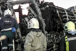 This image taken from a video distributed by Russian Investigative Committee on Monday, May 6, 2019, shows employees of the Russian Emergency Situations work at the wreckage of Sukhoi SSJ100 aircraft of Aeroflot Airlines in Sheremetyevo airport, outside Moscow. A Russian airliner burst into flames while making an emergency landing at Moscow's Sheremetyevo airport Sunday evening, and at least 40 people died, officials said.
