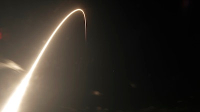 A Falcon 9 SpaceX rocket, with a payload of 60 satellites for SpaceX's Starlink broadband network, lifts off from Space Launch Complex 40 during a time exposure at the Cape Canaveral Air Force Station in Cape Canaveral, Fla., Thursday, May 23, 2019.