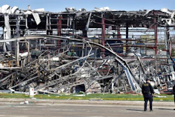 Emergency personnel work at the scene of an explosion at AB Specialty Silicones on Sunset Ave. and Northwestern Ave. on the border between Gurnee, Ill., and Waukegan on Saturday, May 4, 2019. The explosion happened Friday night.