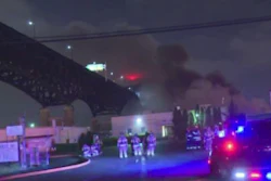 In this May 17, 2019 image made from video provided by WCBS TV, smoke billows over the Pulaski Skyway from a fire at the Alden Leads chlorine plant in Kearny, N.Y. Authorities say the fire has been brought under control, but road and bridge closures remained in effect and local residents were urged to remain indoors due to potential danger from fumes.