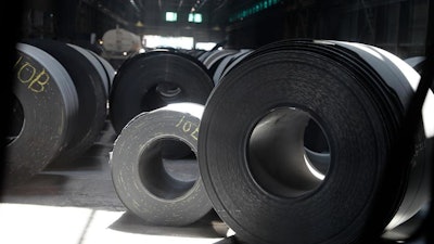 In this June 28, 2018, file photo, rolls of finished steel are seen at the U.S. Steel Granite City Works facility in Granite City, Ill. United States Steel Corp. reports financial results Thursday, May 2, 2019.