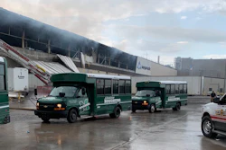 Muskogee Public Schools helps transport firefighters and Georgia-Pacific employees following an overnight fire.