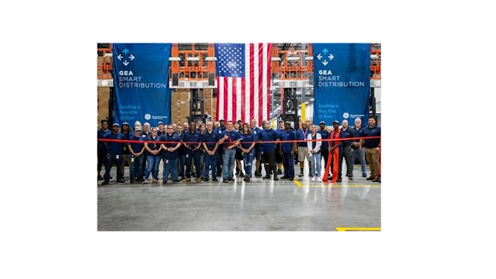 New employees at GE Appliances’ new smart warehouse in Commerce, Georgia – representing some of the 100 new jobs created for the facility – prepare to cut the ribbon and celebrate the opening of the location.