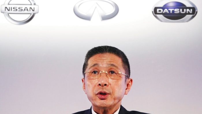 In this May 14, 2019, file photo, Nissan Motor Co. Chief Executive Hiroto Saikawa speaks during a press conference at its Global Headquarters in Yokohama, near Tokyo. Saikawa criticized Monday, June 10, 2019, the Japanese automaker's French alliance partner, Renault, for trying to block changes to strengthen governance following the arrest of former Nissan Chairman Carlos Ghosn.