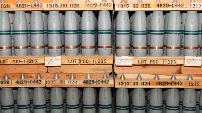 This Jan. 21, 2010, file photo, shows 105mm shells containing mustard agent that are stored in a bunker at the Army's Pueblo Chemical Storage facility in Pueblo, Colo. The costly plant in Colorado that destroys U.S. chemical weapons without incinerating them is over budget, behind schedule and bedeviled by troubles that could worsen the danger to workers. But when the Army said this month it wants to spend millions more installing older technology to help the beleaguered plant and reduce worker risk, public reaction was more acceptance than anger.