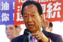 Terry Gou, chairman of Foxconn, the world’s largest contract assembler of consumer electronics, speaks to the media after the company's annual shareholders meeting in New Taipei City, Taiwan, Friday, June 21, 2019. Gou said he is stepping down amid speculation he could be planning a presidential run next year.