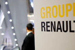 A sign of French automaker Renault Group shows the way for the Renault shareholders general meeting in Paris, France, Wednesday, June 12, 2019.