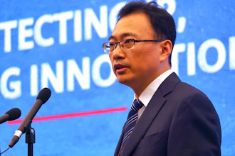 Huawei's Head of Intellectual Property Jason Ding speaks at a press conference at the company's headquarters in Shenzhen in southern China's Guangdong province, Thursday, June 27, 2019. Chinese tech giant Huawei has warned a U.S. proposal to block the company from pursuing damages in the country's patent courts would be a 'catastrophe for global innovation.'