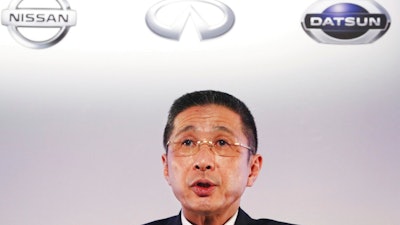 In this May 14, 2019, file photo, Nissan Motor Co. Chief Executive Hiroto Saikawa speaks during a press conference at its Global Headquarters in Yokohama, near Tokyo. Saikawa criticized Monday, June 10, 2019, the Japanese automaker's French alliance partner, Renault, for trying to block changes to strengthen governance following the arrest of former Nissan Chairman Carlos Ghosn.