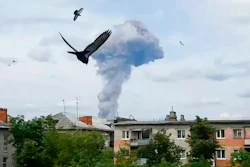 A smoke cloud rises after an explosion in a plant manufacturing TNT in Dzerzhinsk, 400 kilometers (250 miles) east of Moscow, Russia, Saturday, June 1, 2019. An investigation is underway but the cause of the blast has not been determined and Russia's health ministry says 79 people have been injured in an explosion in a plant manufacturing TNT.