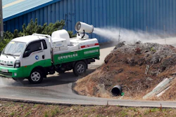 In this June 3, 2019, photo, Health officials spray disinfectant solution as a precaution against African swine fever near a pig farm in Incheon, South Korea. South Korea is concerned North Korea is ignoring its calls for joint efforts to stem the spread of highly contagious African swine fever following an outbreak in North Korea.