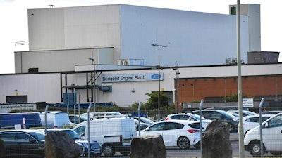 The Ford engine plant near Bridgend, south Wales, Thursday June 6, 2019. The Ford engine plant in Bridgend that employs 1,700 people is 'economically unsustainable' and will close next year, the carmaker announced Thursday, blaming declining sales of gasoline engines and the end of a contract with Jaguar Land Rover.