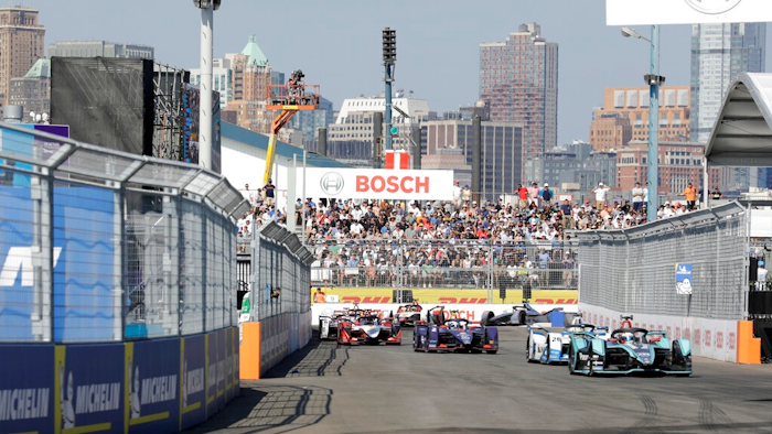 Drivers in the Formula E season finale compete in the auto race in the Brooklyn borough of New York on Saturday, July 13, 2019.
