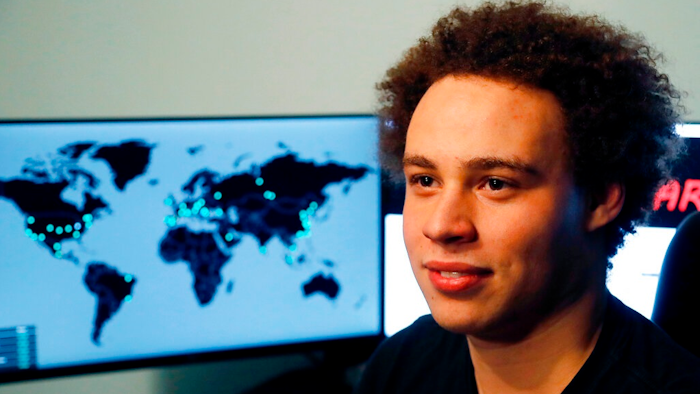 This Monday, May 15, 2017, file photo shows Marcus Hutchins, a British cybersecurity expert during an interview in Ilfracombe, England. Hutchins, credited with stopping a worldwide computer virus in 2017 is about to learn his sentence for creating malware designed to steal banking information. He appears in federal court in Milwaukee on Friday, July 26. He pleaded guilty in May to conspiring to distribute malware called Kronos from 2012 to 2015.