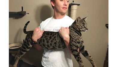 In this Sept. 13, 2017, file photo, William Powers holds his cat Arcturus Aldebaran Powers in Farmington Hills, Mich.