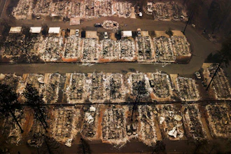 This Nov. 15, 2018, aerial file photo shows the remains of residences leveled by the Camp wildfire in Paradise, Calif. A group of insurance companies are offering a plan to take over Pacific Gas & Electric, the latest to offer competing proposals to pay the utility's wildfire liabilities and pull it out of bankruptcy. In court filings Tuesday, July 23, 2019, the insurers said PG&E Corp. owes them more than $20 billion in claims paid to victims of recent California wildfires caused by PG&E equipment and offered a 'viable path' to emerge from bankruptcy.