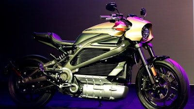In this file photo a Harley-Davidson Motorcycles LiveWire electric motorcycle is on display during a Panasonic news conference at CES International in Las Vegas.