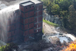 Flames and smoke rise from a bourbon warehouse fire at a Jim Beam distillery in Woodford County, KY.