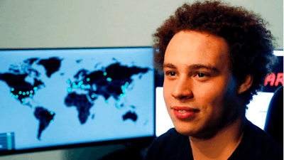 This Monday, May 15, 2017, file photo shows Marcus Hutchins, a British cybersecurity expert during an interview in Ilfracombe, England. Hutchins, credited with stopping a worldwide computer virus in 2017 is about to learn his sentence for creating malware designed to steal banking information. He appears in federal court in Milwaukee on Friday, July 26. He pleaded guilty in May to conspiring to distribute malware called Kronos from 2012 to 2015.