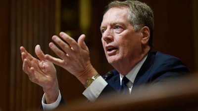 In this June 18, 2019, file photo, U.S. Trade Representative Robert Lighthizer testifies before the Senate Finance Committee on Capitol Hill in Washington.
