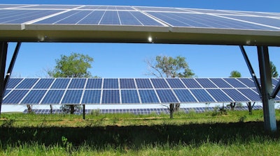 Some of the 1,000 solar panels that are part of a green energy project on the Standing Rock Indian Reservation frame the landscape near Cannon Ball, N.D., where the grand opening for the energy farm that was borne partly out of protests against the Dakota Access pipeline in 2016 and 2017 was held. Revenue generated from the 30 kilowatt farm is currently being used to power a community center and gymnasium in Cannon Ball.