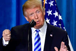 In this Oct. 25, 2018, file photo, President Donald Trump talks about drug prices during a visit to the Department of Health and Human Services in Washington. A federal judge Monday, July 8, 2019, blocked a major White House initiative on prescription drug costs, saying the Trump administration lacked the legal authority to require drugmakers to disclose their prices in TV ads.