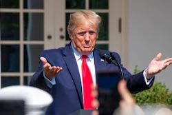 President Donald Trump welcomes first responders before signing H.R. 1327, an act ensuring that a victims' compensation fund related to the Sept. 11 attacks never runs out of money, in the Rose Garden of the White House, Monday, July 29, 2019, in Washington.