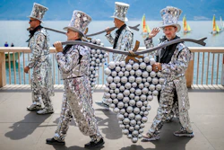 People take part of the 'Fete des Vignerons' (winegrowers' festival in French), parade during the official opening parade prior to the first representation and crowning ceremony in Vevey, Switzerland.