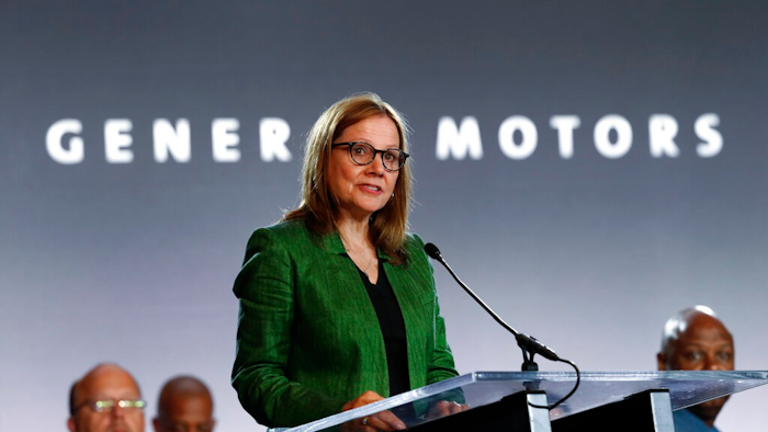 In this July 16, 2019, file photo Chief Executive Officer Mary Barra speaks during the opening of contract talks with the United Auto Workers in Detroit. General Motors reports financial results Thursday, Aug. 1.