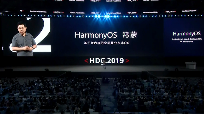 In this image from video released by Huawei, Richard Yu, CEO of Huawei Consumer Business Group, speaks during a news conference in Dongguan, China. Huawei unveiled a smartphone operating system that it said can replace Google's Android.