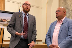 Colorado Democratic state Rep. Jonathan Singer of Longmont, left, and Joe Salazar, director of Colorado Rising, speak at a news conference in Denver on Wednesday, Aug. 14, 2019. Salazar's group is asking a state court to reinstate the city of Longmont's ban on hydraulic fracturing within the city limits. Longmont voters approved the ban 2012 but the state Supreme Court overturned it in 2016, saying only the state could regulate the industry under laws in force at the time.