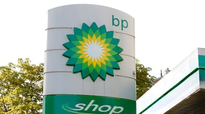 This Aug. 1, 2017, file photo shows the oil producer BP company logo at a petrol station in London. BP, a major player on Alaska’s North Slope for decades, is selling all of its Alaska assets, the company announced Tuesday, Aug. 27, 2019. Hilcorp Alaska is purchasing BP interests in both the Prudhoe Bay oil field and the trans-Alaska pipeline for $5.6 billion, BP announced in a release.