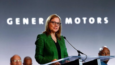 In this July 16, 2019, file photo Chief Executive Officer Mary Barra speaks during the opening of contract talks with the United Auto Workers in Detroit. General Motors reports financial results Thursday, Aug. 1.