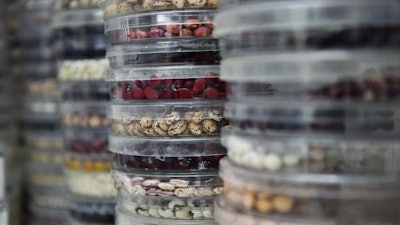 Important bean varieties are stored in containers.