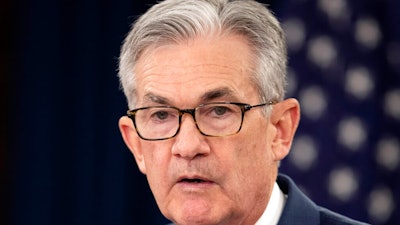 Federal Reserve Chairman Jerome Powell speaks during a news conference following a two-day Federal Open Market Committee meeting in Washington, Wednesday, July 31, 2019.