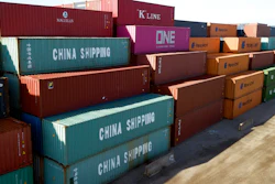 In this May 10, 2019, file photo China Shipping Company and other containers are stacked at the Virginia International's terminal in Portsmouth, Va. A coalition of 161 manufacturers, farmers, retailers, natural gas and oil companies as well as other business groups, has signed a letter asking President Donald Trump to postpone all tariff rate increases on Chinese goods slated to take effect this year. The letter, dated Wednesday, Aug. 28, and organized by Americans for Free Trade Coalition, comes as tariff increases are set to take effect starting this Sunday, followed by further increases Oct. 1 and Dec. 15.