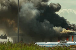 Fire from an explosion at T.A.C. tank cleaning.