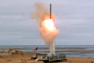 This photo provided by the U.S. Defense Department shows the launch of a conventionally configured ground-launched cruise missile on San Nicolas Island off the coast of California.