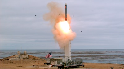 This photo provided by the U.S. Defense Department shows the launch of a conventionally configured ground-launched cruise missile on San Nicolas Island off the coast of California.