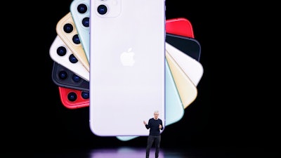 Apple CEO Tim Cook talks about the latest iPhone during an event to announce new products Tuesday, Sept. 10, 2019, in Cupertino, Calif.