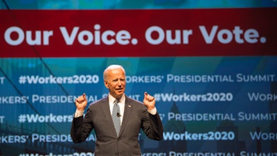 Democratic presidential candidate former Vice President Joe Biden speaks at the first-ever 'Workers' Presidential Summit' at the Convention Center in Philadelphia, Tuesday, Sept. 17, 2019. The Philadelphia Council of the AFL-CIO hosted the event.