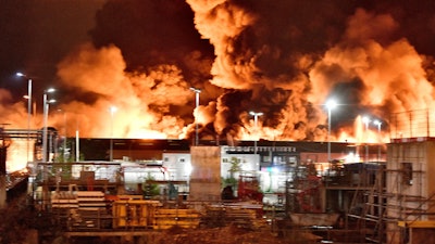 Flames and smoke from the chemical plant in Rouen, Normandy.