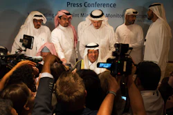 Saudi Energy Minister Prince Abdulaziz bin Salman speaks to journalists after a news conference that followed an OPEC meeting in Abu Dhabi, United Arab Emirates.