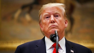 President Donald Trump speaks in the Roosevelt Room of the White House, Wednesday, Sept. 4, 2019, in Washington, to announce state opioid response grants.