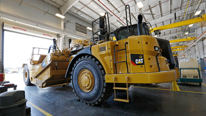 In this Sept. 18, 2019 photo, a new heavy duty Caterpillar grader awaits modification at Puckett Machinery Company in Flowood, MS.