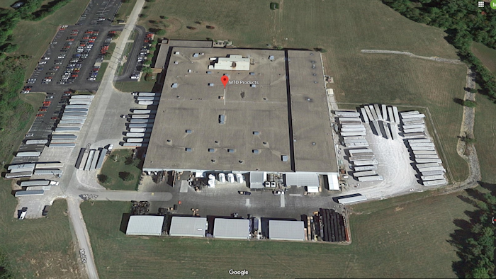 An aerial view of MTD Products' Leitchfield, KY production facility, via Google Maps
