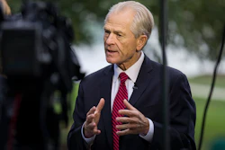 White House trade adviser Peter Navarro speaks during a television interview at the White House on Tuesday, Oct. 8, in Washington.