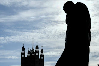 The statue of former Prime Minister Sir Winston Churchill stands in London's Parliament Square on Monday, Oct. 28.